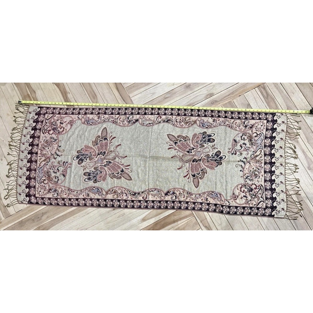 Pashmina Reversible Butterfly Paisley Shawl Wrap 27x70 Burgundy Cream Fringe